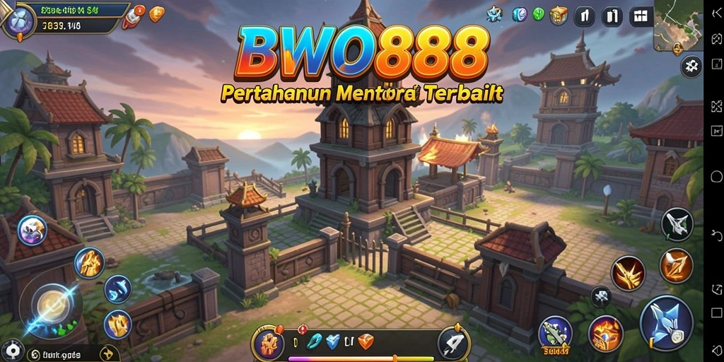 Screenshot gameplay BWO888 dengan menara yang aktif melawan musuh.