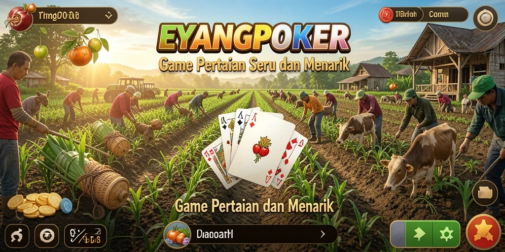 Tampilan gameplay EYANGPOKER menampilkan aktivitas bertani yang seru dan interaktif.