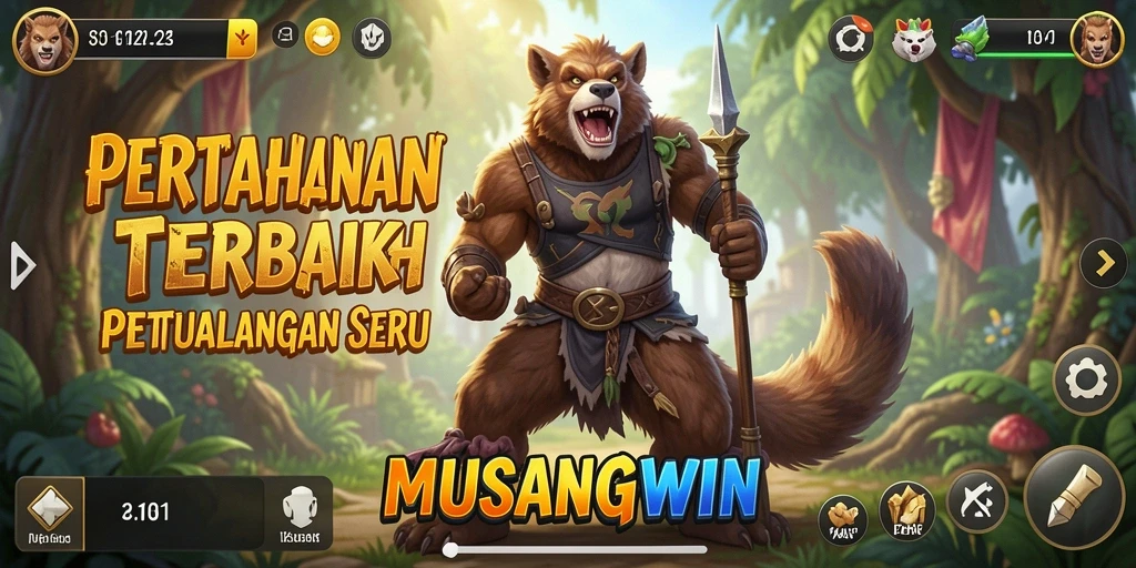 Tampilan gameplay seru dari MUSANGWIN dalam pertahanan menara.