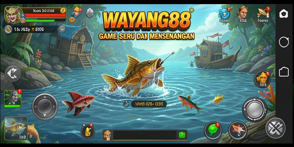 Tangkapan layar gameplay WAYANG88 menampilkan aksi memancing yang seru.