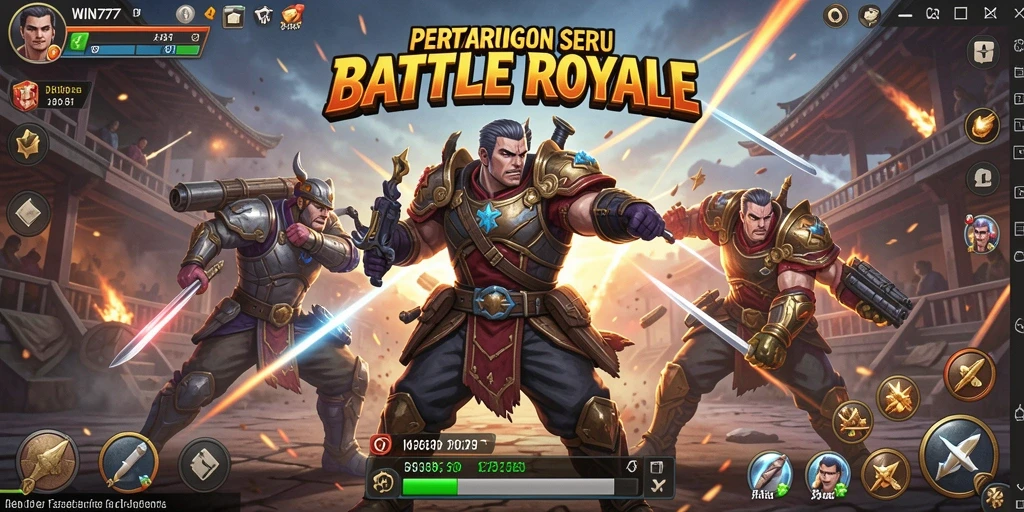 Tampilan gameplay seru dalam WIN777 dengan pertarungan Battle Royale.